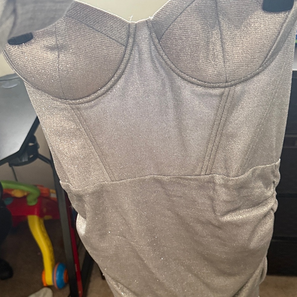 Elegant Silver Midi Dress